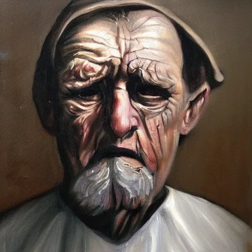 Prompt: a scary painting of a sad old man