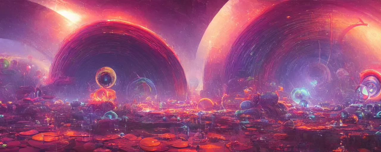 Image similar to ” torus world, [ art by paul lehr, cinematic, detailed, epic, widescreen, opening, establishing, mattepainting, photorealistic, realistic textures, octane render ] ”