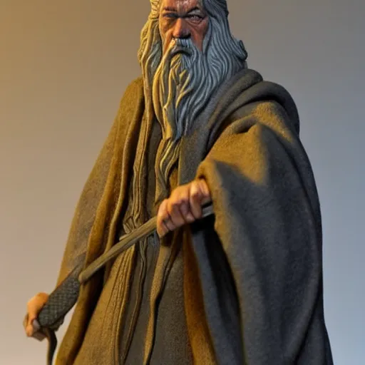 Image similar to gandalf sculpted in the style of george tsougkouzidis, clay, sculpture, portrait lighting