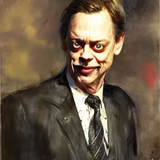 Image similar to portrait of an evil steve buscemi as captain america, by jeremy mann, anders zorn.