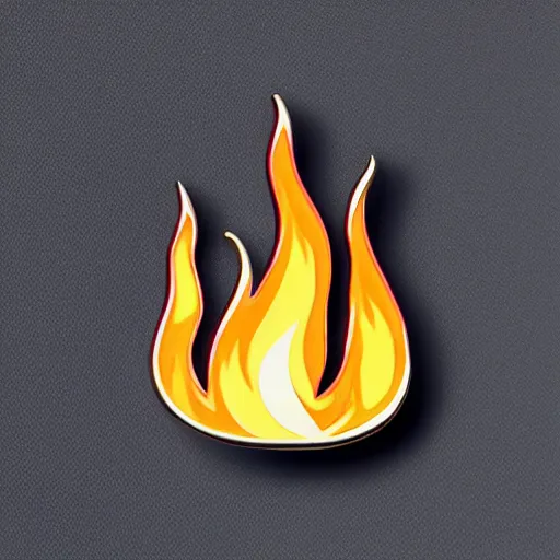 Image similar to a diamond enamel pin depicting a minimalistic clean illustration fire flames warning label, smooth curves