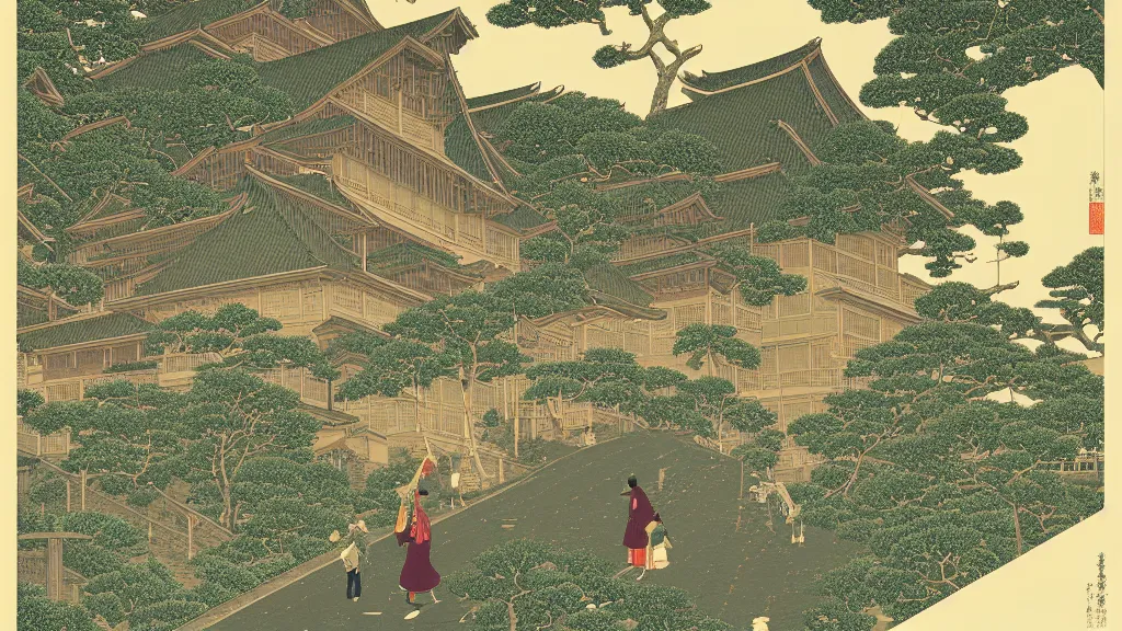 Image similar to a very high detailed image of Two women start crossing the road in front, very high detailed screen print by Kawase Hasui and dan hillier, 8k unreal engine