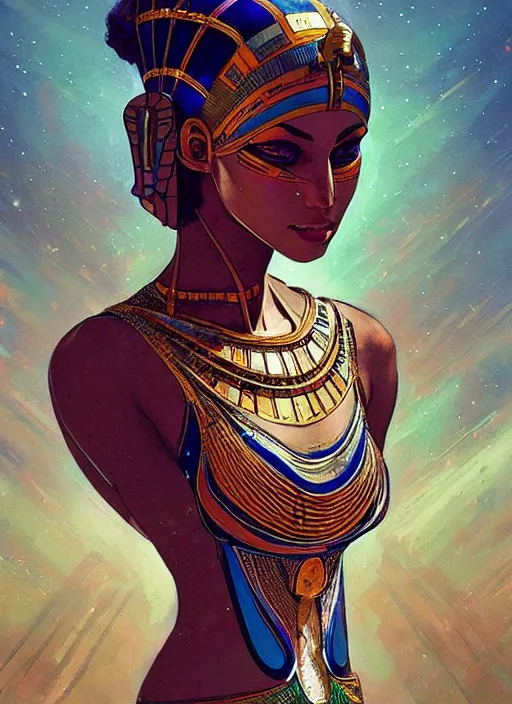 Prompt: beautiful ancient sci fi egyptian woman splash art wearing a dress made from stained glass in the design of a rose. masterpiece by artgerm and greg rutkowski and ilya kuvshinov paul lerh