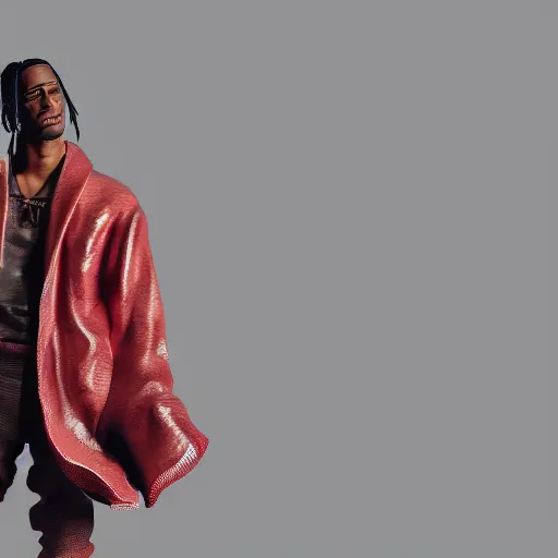 Prompt: Travis Scott in a kimono, figurine, studio lighting, blender, octane render, 8k, trending on artstation, high quality, detalied,