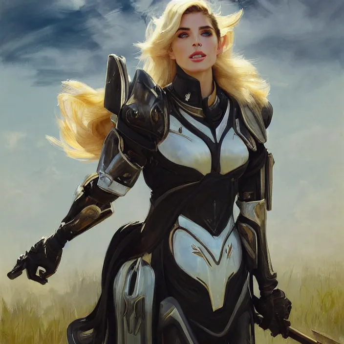 Prompt: portrait of a combination of Ashley Greene, Adriana Dxim, Grace Kelly and Lily Collins with blonde hair wearing Warframe armor, countryside, calm, fantasy character portrait, dynamic pose, above view, sunny day, thunder clouds in the sky, artwork by Jeremy Lipkin and Giuseppe Dangelico Pino and Michael Garmash and Rob Rey and Greg Manchess and Huang Guangjian and Makoto Shinkai, very coherent asymmetrical artwork, sharp edges, perfect face, simple form, 100mm