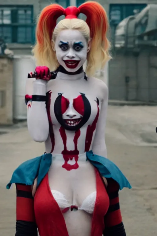 Image similar to film still of doja cat as Harley Quinn in Joker, full-shot, 4k