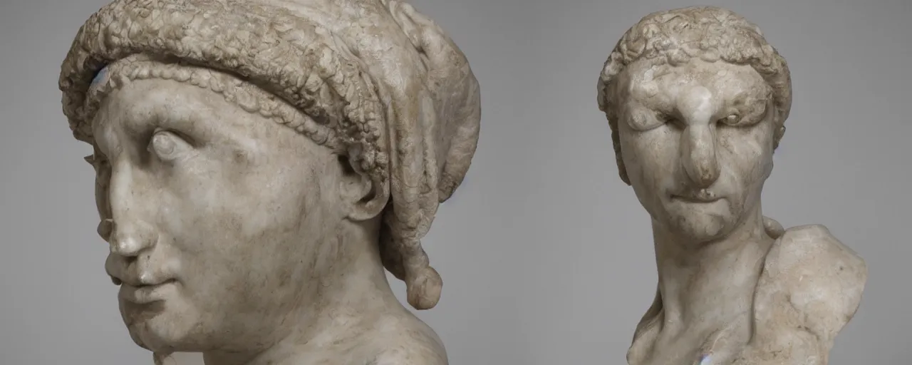 Image similar to ancient roman marble bust of an alien with 6 eyes and antennae