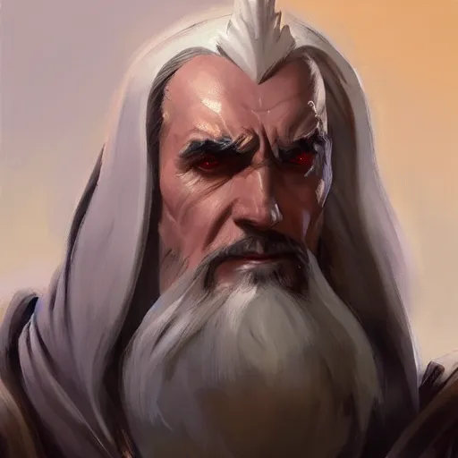 Image similar to greg manchess portrait painting of saruman as overwatch character, medium shot, asymmetrical, profile picture, organic painting, sunny day, matte painting, bold shapes, hard edges, street art, trending on artstation, by huang guangjian and gil elvgren and sachin teng