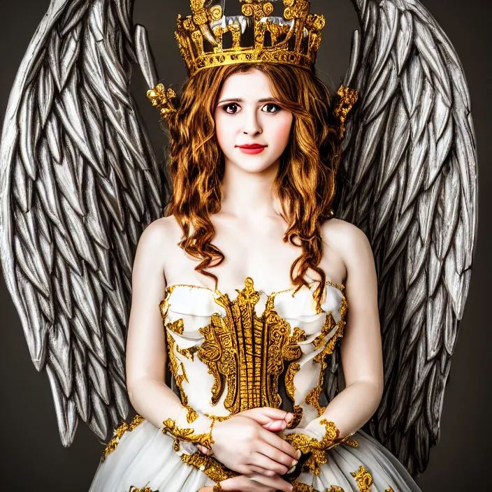 Image similar to photo of a very beautiful!! angel queen with ornate dress and a halo, highly detailed, 4 k, hdr, smooth, sharp focus, high resolution, award - winning photo