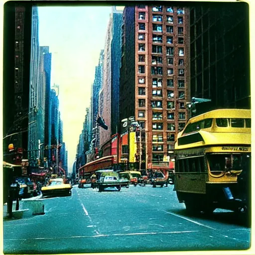 Prompt: Beautiful colored-photo cameraphone 1969 soft Photograph of New York city street