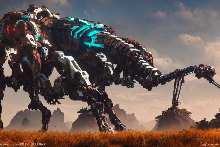 Image similar to longleg machine mecha animal beast robot of horizon forbidden west horizon zero dawn bioluminiscence global illumination ray tracing hdr fanart arstation by sung choi and eric pfeiffer and gabriel garza and casper konefal