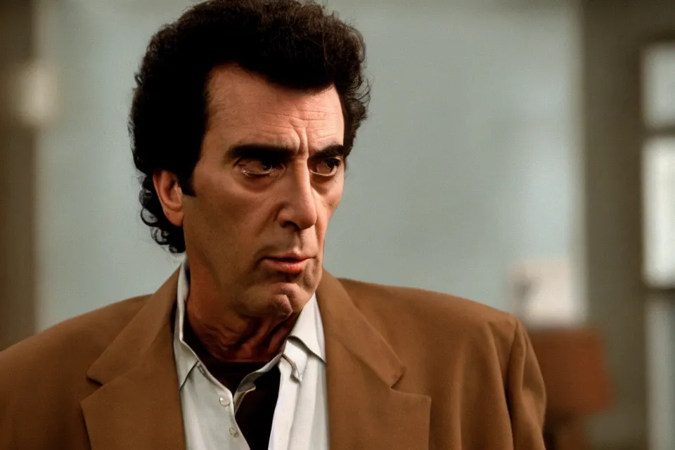 Image similar to still image of cosmo kramer in the sopranos, cinematic, 4 0 mm f / 2. 8