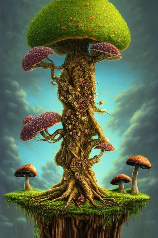 Image similar to a beautiful digital illustration painting of a detailed fantasy tree trunk and roots, mushroom, flowers by benoit b. mandelbrot, steven belledin, martin johnson heade, lee madgwick, caspar david friedrich, and david rios ferreira. 8 k resolution trending on artstation concept art digital illustration