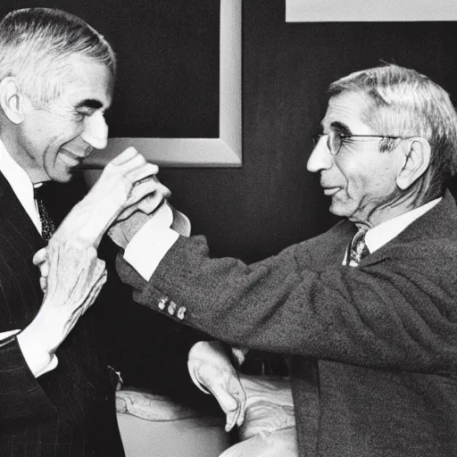 Prompt: fred rodgers punching dr. fauci, photorealistic, high detail,