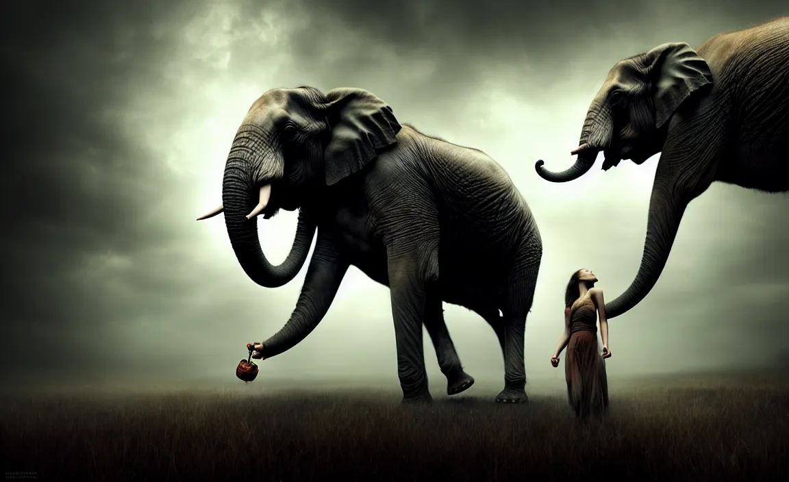 Prompt: epic professional digital art of hungry carnivorous elephant, moody atmospheric lighting, intricate, foreboding, detailed, by leesha hannigan, ayne haag, reyna rochin, ignacio fernandez rios, mark ryden, iris van herpen, artstation, cgsociety, epic, stunning, gorgeous, much wow, cinematic, masterpiece.