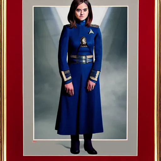 Prompt: a beautiful full body photograph of younger jenna coleman as a star fleet officer from star trek next generation, full dress uniform, symmetrical face, extreme realism and detail, 8 k, completely framed, direct lighting, 3 5 mm photo, photorealistic, sharp focus