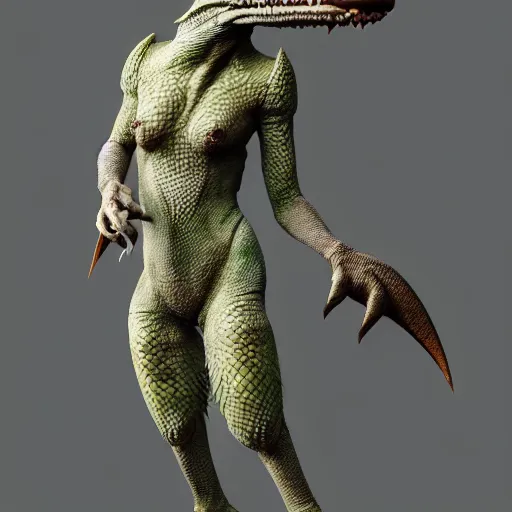 Prompt: character render of a beautiful feminine anthro reptile Argonian fursona with a slender tail and detailed smooth scales from Skyrim, highly detailed, octane render, cgsociety, loverslab, furaffinity