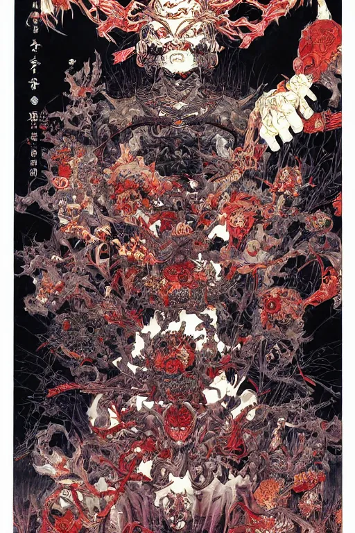 Image similar to 中 元 节, 中 国 鬼 节, king of hell, comic book page, symmetrical, by yoichi hatakenaka, masamune shirow, josan gonzales and dan mumford, ayami kojima, takato yamamoto, barclay shaw, karol bak, yukito kishiro