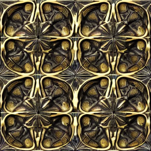 Image similar to 3d render of an abstract medieval pattern gold tile, symetrical