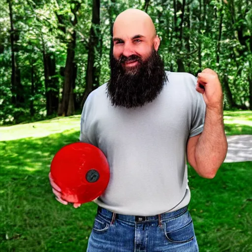 Prompt: bald male with a beard playing disc golf Cartoon Network