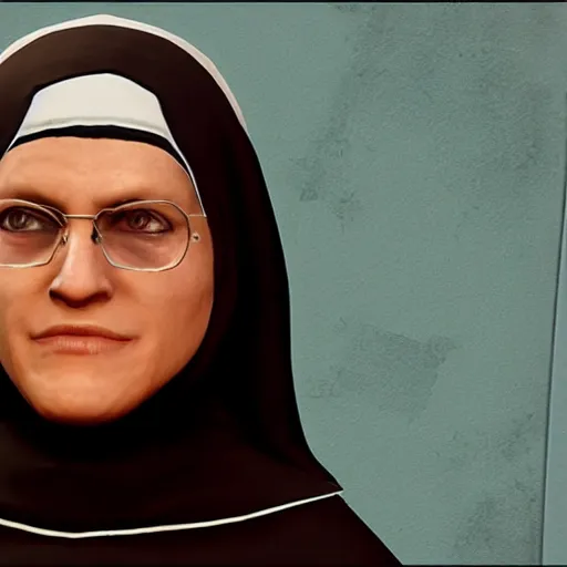 Prompt: catholic nun as a game character in gta 5, game graphics, game screenshot