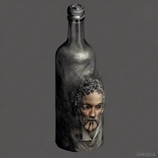 Prompt: a painting of a man with a bottle in his hand, an ultrafine detailed painting by Austin Osman Spare, featured on zbrush central, ashcan school, artstation hd, wiccan, daz3d