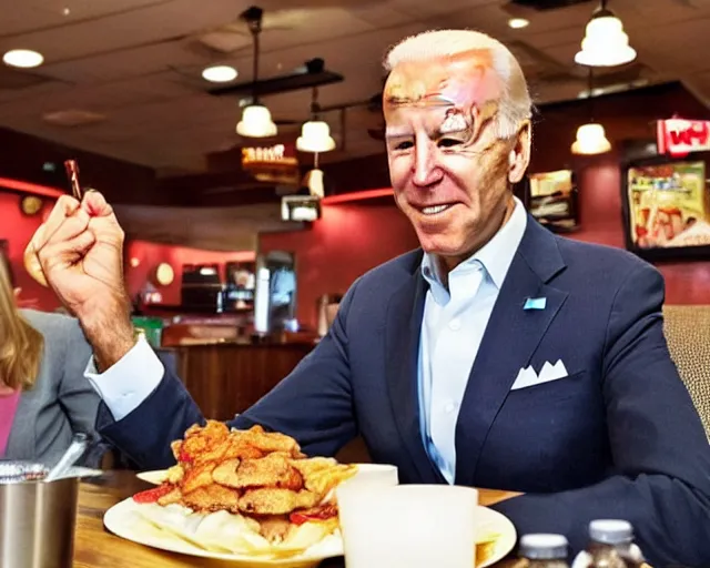 Image similar to a photo of joe biden eating at the applebee's