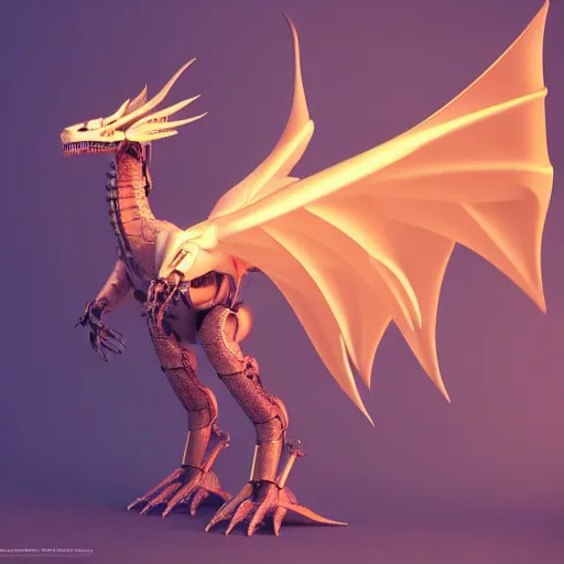 Prompt: cute anthropomorphic female robot dragon doing an elegant pose, with two big epic wings, two arms, and two legs, and a long tail; high quality art, artstation, unreal engine HD render, deviantart, furaffinity