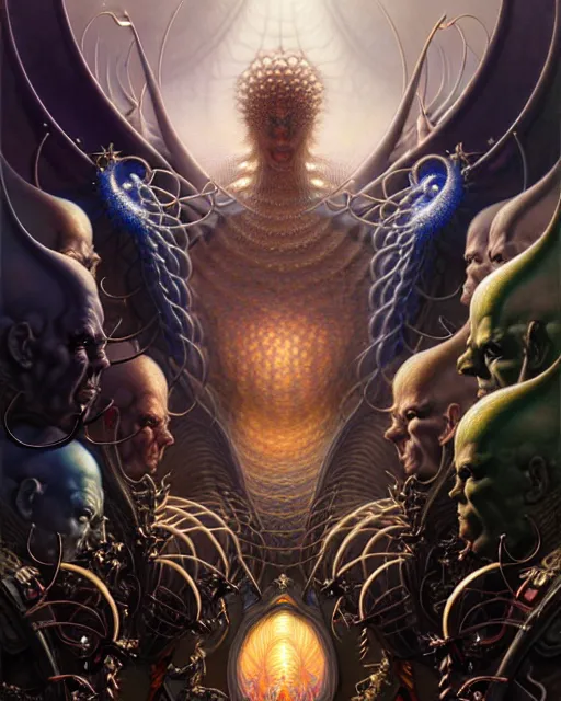 Image similar to a portrait of the armies of good and evil, fantasy character portrait made of fractals facing each other, ultra realistic, wide angle, intricate details, the fifth element artifacts, highly detailed by peter mohrbacher, hajime sorayama, wayne barlowe, boris vallejo, aaron horkey, gaston bussiere, craig mullins