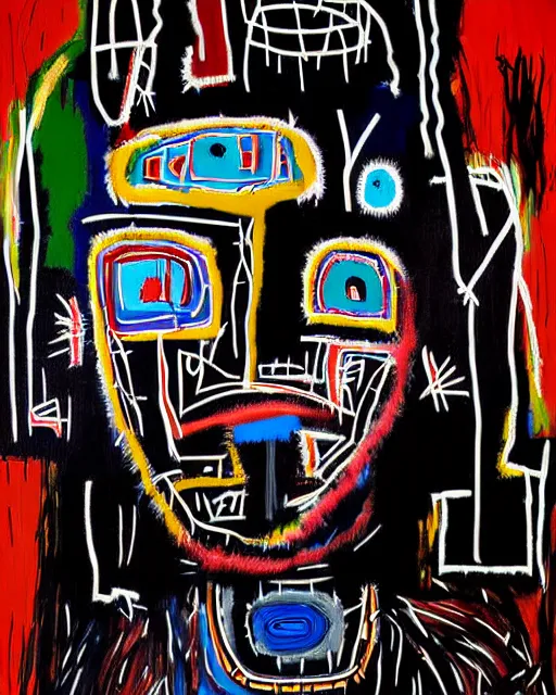 Image similar to A extremely ultra highly detailed majestic hi-res beautiful immaculate head and shoulders award winning painting stunning masterpiece of the face of a ultra highly detailed strong black ultra detailed African mask portrait by Jean-Michel Basquiat, 8k, high textures, ultra hyper sharp, insanely detailed and intricate, super detailed, 8k HDR ultra high quality