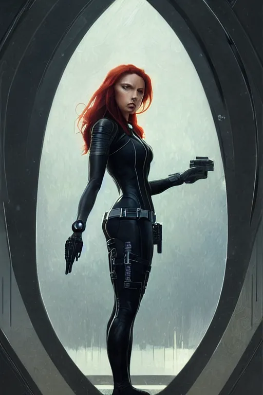 Image similar to aeon flux as black widow profile picture by Greg Rutkowski, matte painting, intricate, fantasy concept art, elegant, by Stanley Artgerm Lau, golden ratio, thomas kindkade, alphonse mucha, loish, norman Rockwell,