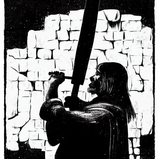 Image similar to norse troll blacksmith with sledgehammer profile portrait half body monochrome portrait hammer cover illustration dramatic kvlt by peder balke by peder balke by guido crepax by norman bluhm mystic high contrast monochromatic norway