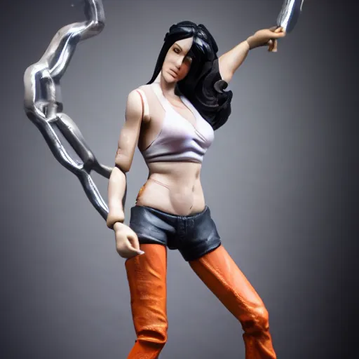 Image similar to chell from portal, actionfigure, studio lighting, product shoot