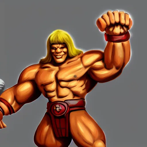 Prompt: He-man Gorpo, styleframe, concept art, artstation, brush texture, painted with oil