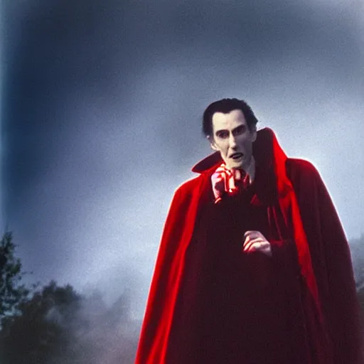 Image similar to count dracula with a pot of blood at the end of a rainbow in ireland