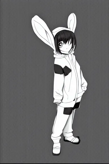 Image similar to attractive little boy wearing an bunny suit, black and white artwork in manga style, made by makoto shinkai