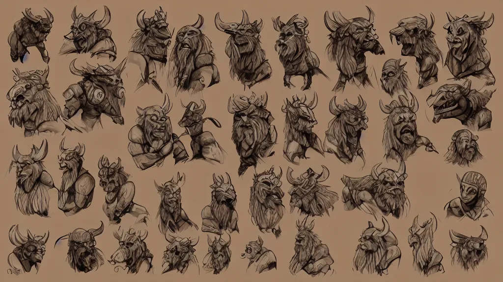 Prompt: a fantasy anthropomorphic viking boar character design sheet, trending on artstation