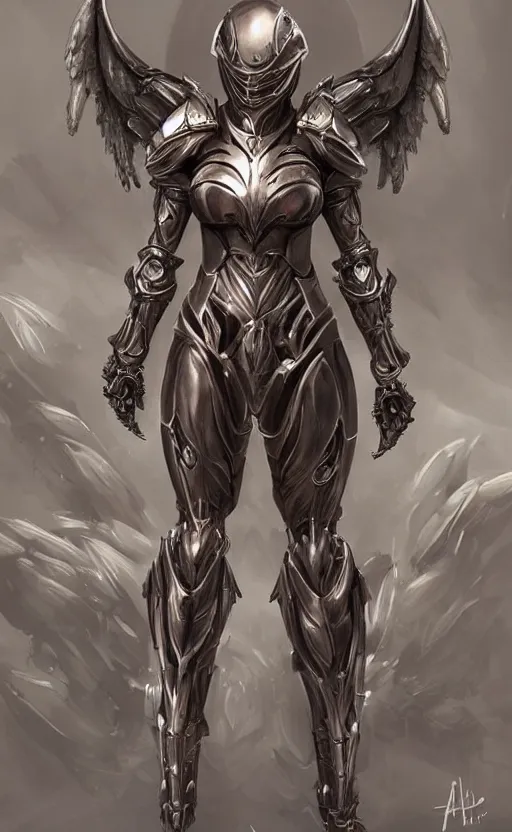 Prompt: Fantasy Concept character art of a angel female in biomechanical knight armor. By artstation trending. Highly detailed