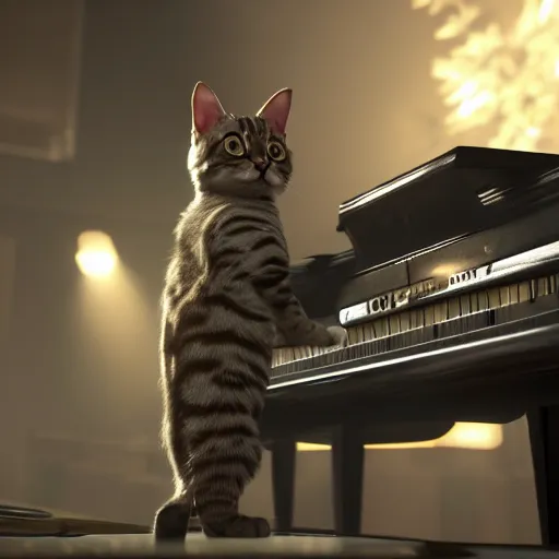 Image similar to atmospheric screenshot of a cat playing on piano in call of duty, 4k