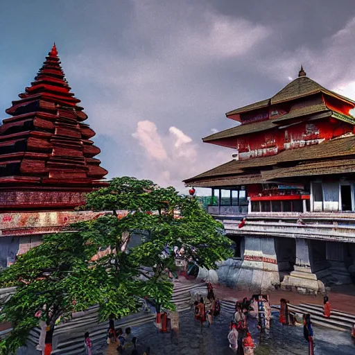 Prompt: beautiful kamakhya temple, Guwahati, Vue 3d render, v-ray, unreal engine, HDR cinematic lighting, wide angle shot, 8K textures