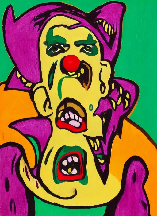 Prompt: ugly vomiting clown in the style of ernst ludwig kirchner