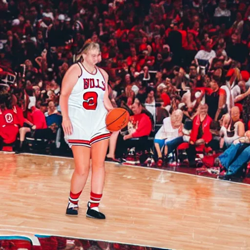 Image similar to woman on a basketball court in a chicago bulls jersey