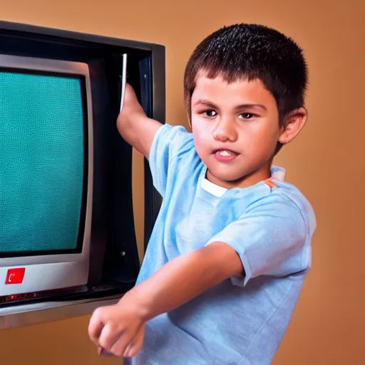 Image similar to kid smashing a tv with a hammer