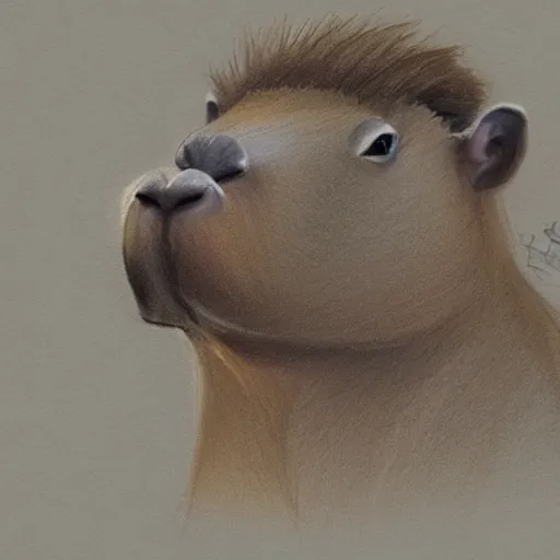 Image similar to a courtroom sketch of a capybara on trial, stylized, trending on artstation, 4k