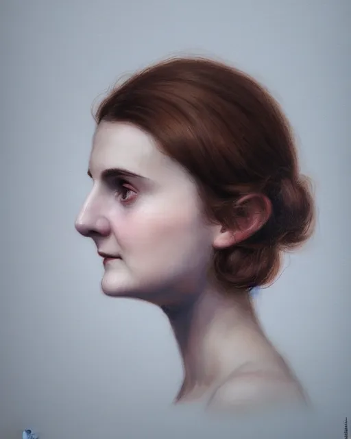 Image similar to portrait of a welsh teenage girl with brown hair, glowing skin, delicate features, quiet beauty, amelie poulain, Audreybreaker, teenage Louise brealey, fantasy, intricate, elegant, dress shirt, highly detailed, digital painting, artstation, concept art, smooth, sharp focus, illustration, art by Krenz Cushart and Artem Demura and alphonse mucha