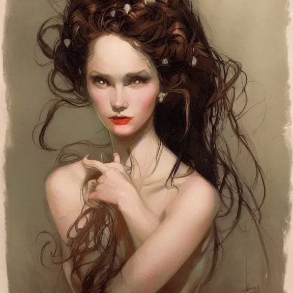 Image similar to a highly detailed demure portrait in the style of charles dana gibson and in the style of peter mohrbacher. glowing strands of magical power.