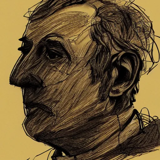 Image similar to a realistic yet scraggly portrait sketch of the side profile of a stern and sophisticated bob odenkirk, trending on artstation, intricate details, in the style of frank auerbach, in the style of sergio aragones, in the style of martin ansin, in the style of david aja, in the style of mattias adolfsson