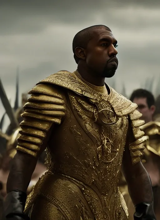 Image similar to kanye west as emperor napoleon in elden ring, splash art, movie still, cinematic lighting, dramatic, octane render, long lens, shallow depth of field, bokeh, anamorphic lens flare, 8 k, hyper detailed, 3 5 mm film grain