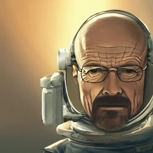 Image similar to Walter white from breaking bad, wearing an astronaut suit in space, dynamic lighting, photorealistic concept art, stunning visuals, creative, cinematic, ultra detailed, trending on art station, detailed