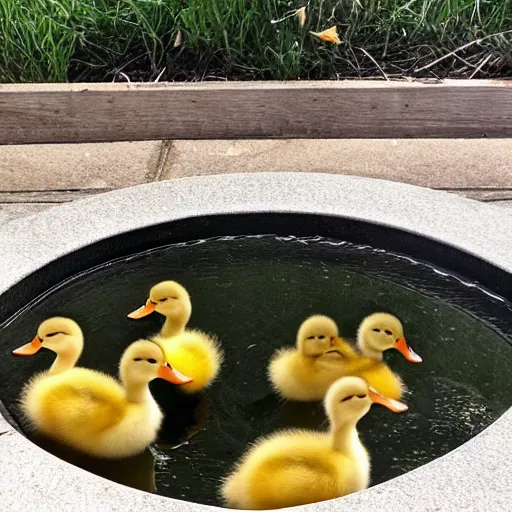 Prompt: ducklings in a watermelon pool